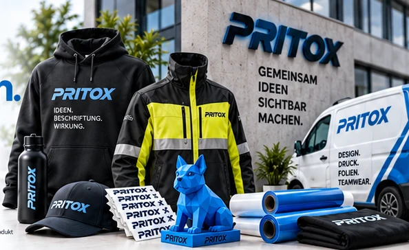 PRITOX Produkte: bedruckte Kleidung, Werbeartikel, Beschriftung und 3D-Druck